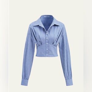 Commense Blue and White Striped Button Down Shirt